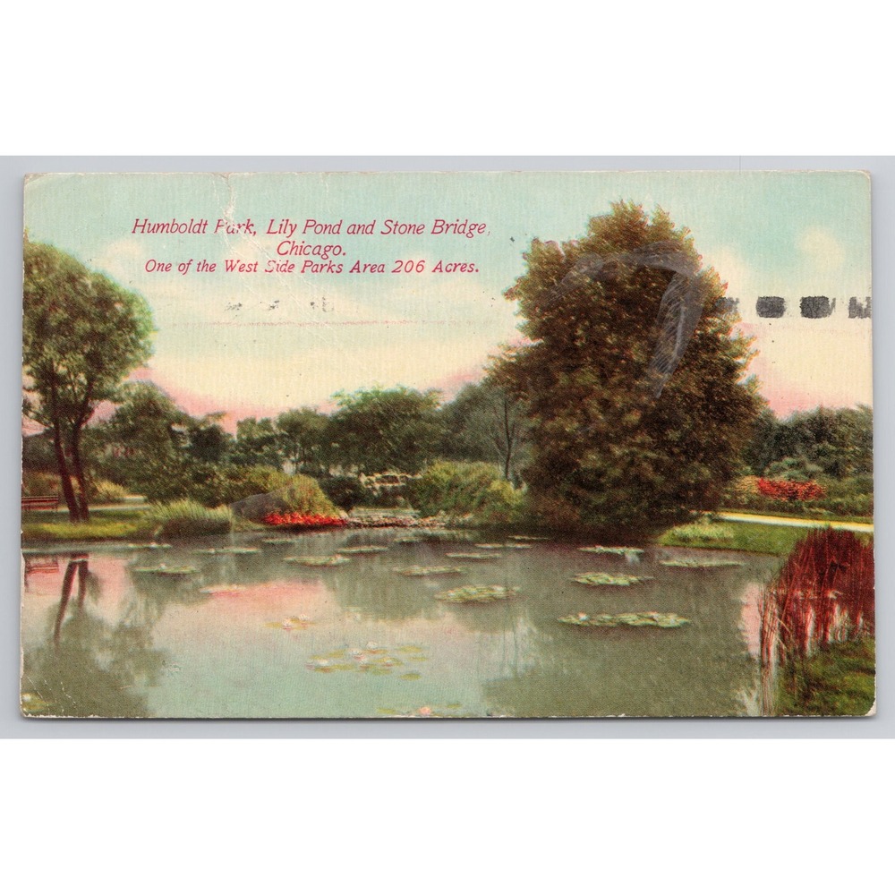 Humboldt Park Lily Pond Stone Bridge Chicago‎ Postcard 1910